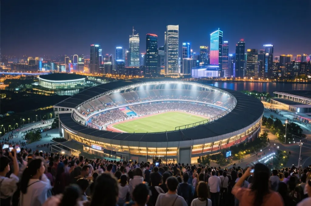 现代城市与体育场夜景